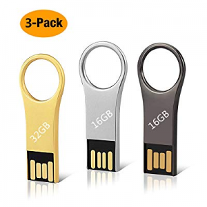 Aiibe 3 Pack (16GB x 2, 32GB x 1) USB 2.0 Flash Drives Metal Memory Stick Waterproof Thumb Drive Key