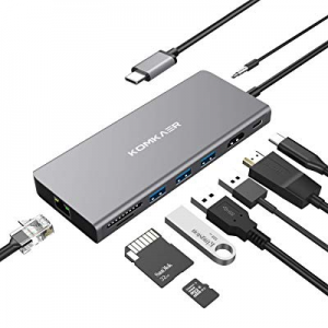 USB C Hub, USB C Adapter 9-in-1 with USB C Power Delivery, 4K HDMI, 3 USB-A 3.0, RJ45 Gigabit Ethern