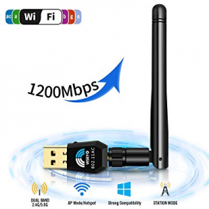 Wsky USB WiFi Adapter, 1200Mbps USB Wireless Network Adapter for Laptop/PC/Desktop, WiFi Dongle with