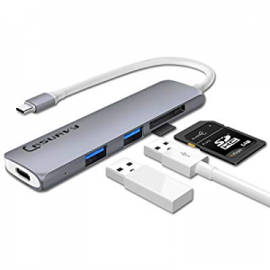 LASUAVY 5-in-1 USB C Adapter with Type C Charging Port, 2 USB 3.0 Ports, SD & TF Card Readers for Ma
