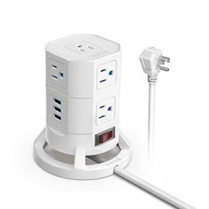 BESTEK Power Strip Tower,8-Outlet Surge Protector with 3 USB Charging Ports,2-Layer Detachable Desig