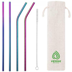 VEHHE Metal Straws Drinking Straws 10.5" Stainless Steel Straws Reusable 4 Set - Ultra Long Rainbow