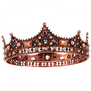S SNUOY Baroque Full Round Tiara for Brides Rhinestone Queen and King Pageant Crown Wedding Hair Acc
