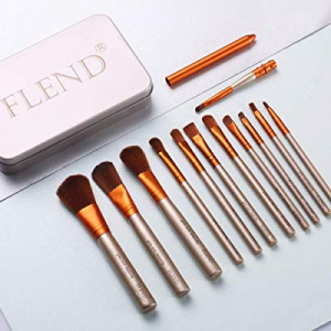 Flend 12 Pieces Premium Makeup Brush Set, Professional Makeup Brushes, Synthetic Kabuki Foundation C