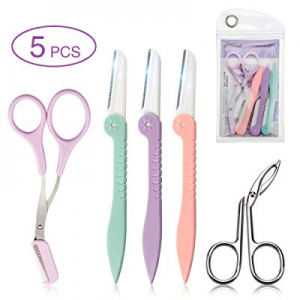 Eyebrow Razor 3 PCS, Flend Eyebrow Comb Scissor & Tweezers Set for Eyebrow Grooming Foldable Trimmer