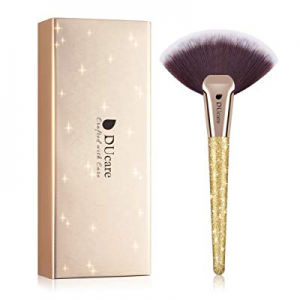 DUcare Professional Fan Makeup Brush Face Highlighting Make Up Cosmetic Tool Golden Glitter