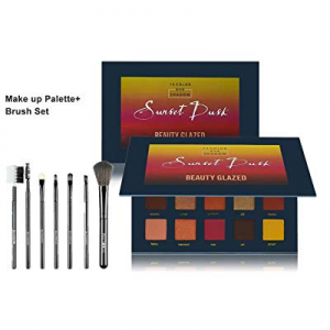 Beauty Glazed Highly Pigmented Sunset Dusk 15 Colors Eyeshadow Palette + With 7Pcs Makeup Brushes Ma