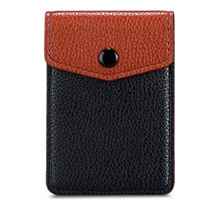 E-Tree Cell Phone Card Holder, PU Leather Wallet Stick on Back of Phone with Button, 3M Adhesive Sti