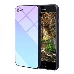 UHANS Case iPhone 7/iPhone 8, Color Gradient Tempered Glass Back Cover Scratch-Resistant Soft TPU Bu
