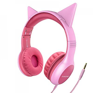 Girls Headphones Kid Friendly 85dB Volume Limited, Barsone Durable Detachable Wired Cat Ears Headpho