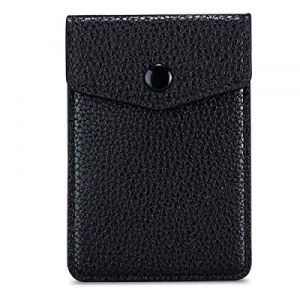 E-Tree Cell Phone Card Holder, PU Leather Wallet Stick on Back of Phone with Button, 3M Adhesive Sti