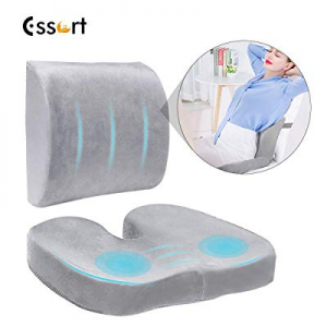 ESSORT Back & Seat Cushion Set, 100% Memory Foam Orthopedic Coccyx Butt Cushion, Lumbar Support Pill
