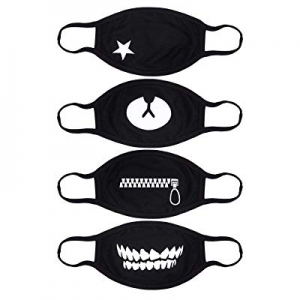 Mouth Mask, 4Pcs Pack Unisex Korean EXO Mask Anti-dust Black Cotton Facial Kpop Mask (Combination 1)