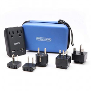 Travel Adapter, NTONPOWER 2000W Universal Travel Power Adapter Kit, 2 Outlets and 2 USB Plug Adapter