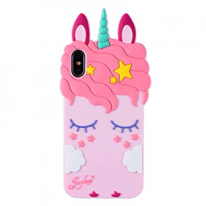 Joyleop Pink Unicorn Case for iPhone X Xs 10,Cute 3D Cartoon Animal Cover,Kids Girls Cool Fun Soft S