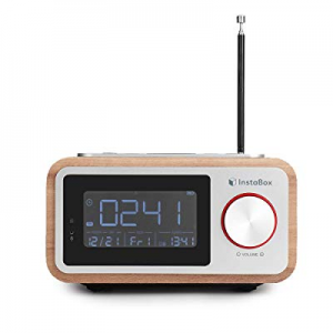 InstaBox i30 Multi-Functional Portable Retro Wooden Clock Radio with Dual Bluetooth Speaker, Digital