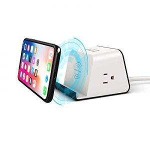 Desktop Power Strip Power Socket with Wireless Charger,2 US Plug and 3 USB Desk Outlet Charging Stat