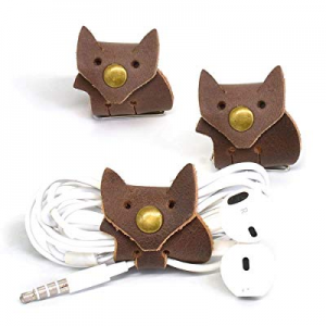 CAILLU cord headphone organizer cable ties,Fox earbud case Tiny leather gadget,earphone case headset