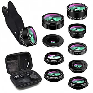 Phone Camera Lens,TODI 9 in 1 Wide Angle Lens,Macro Lens,Fisheye Lens,Telephoto Lens,CPL Lens, Kalei