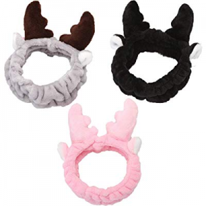 3 Pack Women Elastic Plush Bow Hair Band Makeup Washing Hair Bands Rabbit Ears Hair Band Antlers Ear