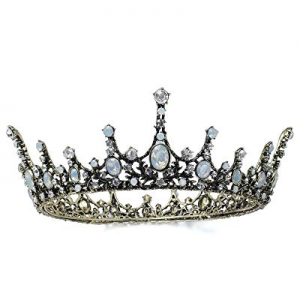 SSNUOY Baroque Queen Crown Rhinestone Round Tiara Wedding Bridal Headband Pageant Party Hair Accesso