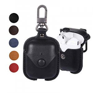 Leather Case for AirPods with Keychain, Yoelike Premium Leather Vintage Portable Shockproof Protecti