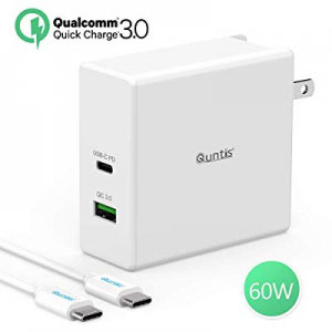 USB C Charger 60W - Quntis PD Charger (Power Delivery 3.0 + 18W Quick Charge 3.0 USB A Port + 5ft US