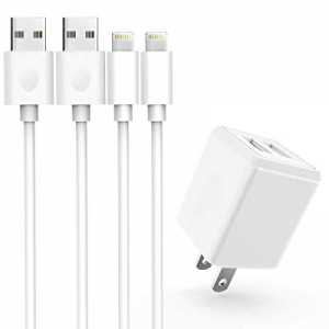 Chargers, KerrKim Phone Charging Adapter Travel Wall Plug with 2-Pack 5-Feet USB Cable Charge Sync C