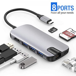 USB C Hub, ALCLAP 8-in-1 USB C Hub Type C to 4K HDMI Adapter Dock with Gigabit Ethernet, 3 USB 3.0 P