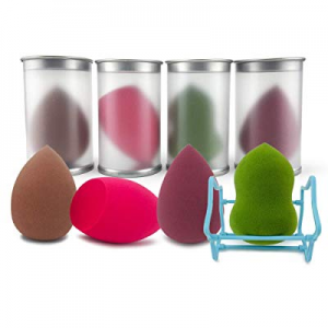MEACOLIA 4 Pcs Makeup Sponge Blender Beauty Sponge Set with Holder 4 Individual Travel Case Packed M