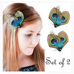 Set of 2 Butterfly Peacock Feather Hair Clip, Feather Hair Pins, Wedding Feather Fascinator, Bridesm