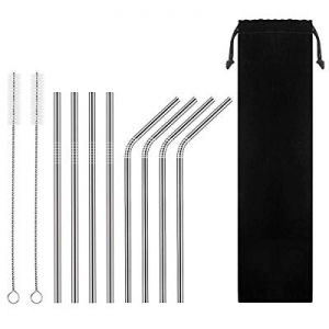 HOME TELLER Set of 8 Stainless Steel Straws Reusable Straws Drinking Straws Metal Straws Steel Straw