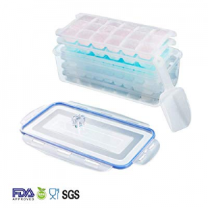 Ice Cube Trays with Lid Airtight Rectangular Food Storage Box Container Ice Scoop 3 in 1 Easy Releas