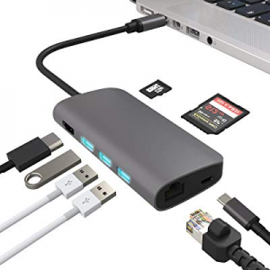 USB C Hub, Mcscants 8 in 1 Multi Port Type C Adapter with Ethernet Port, 4K HDMI Output, 3 USB 3.0 P
