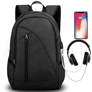 Tocode Water Resistant Laptop Backpack with USB Charging Port Headphone Port Fits up to 17-Inch Lapt