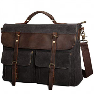 Large Messenger Bag for Men Tocode, Vintage Waxed Canvas Satchel Leather Briefcases Crossbody Should