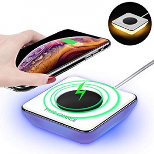 Phone Wireless Charger Pad With LED Night Light,2 in 1 Vibration Sensing Desk Lamp 10W QI Fast Wirel