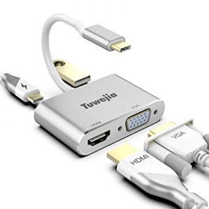 USB C to HDMI VGA Adapter 4-in-1 Tuwejia Type-c Hub with USB 3.0 Charging Power PD Port Compatible f