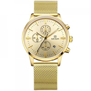 GORBEN Mens Stainless Steel Waterproof Watches Chronograph Calender Date Luminous 3 Sub-dails Sports