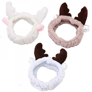 3 Pack Women Elastic Plush Bow Hair Band Makeup Washing Hair Bands Rabbit Ears Hair Band Antlers Ear