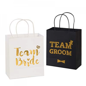 Ling's moment Wedding Party Gift Bag Assortment - 6 Bridesmaid 6 Groomsmen Gift Bags Kraft Paper Gol