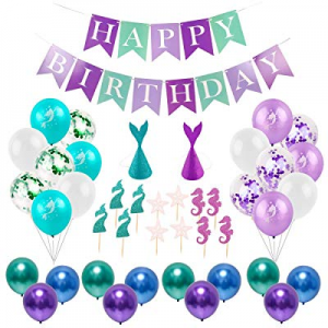 Mermaid Party Supplies Birthday Decorations, Mermaid Party Balloons for Girl's Birthday Party, Happy