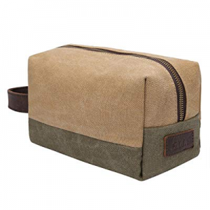 S-ZONE Canvas Travel Toiletry Bag Shaving Dopp Kit Cosmetic Makeup Bag (Khaki-2)