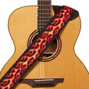 Amumu Flame Jacquard Guitar Strap Red Polyester for Acoustic, Electric and Bass Guitars with Lace Ti