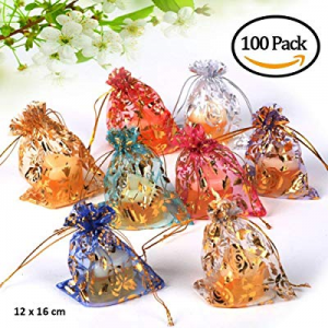 100 Pcs Sheer Drawstring Organza 4.5 x 6 Multicolor Jewelry Pouches Wedding Party Christmas Favor Gi
