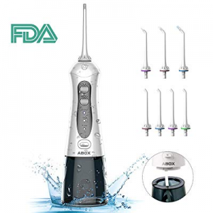 Cordless Water Flosser, ABOX Portable Oral Irrigator with 7 Jet Tips, Rechargeable Dental Flosser wi
