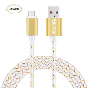 EXTRASTAR Micro USB Cables, [4-Pack 4ft/1.2m] 2.4A High Speed Android Micro USB Charging Cable Compa
