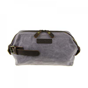 ROYALFAIR Toiletry Bag for Men Waterproof Real Leather Wrist Retro Canvas Dopp Kit Travel (Dark Grey
