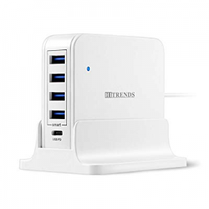 Multi Port USB Charger, 5-Port 63W Type-C PD Charger Hub, HITRENDS Desktop Charger Station with 45W
