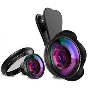 Cell Phone Camera Lens, SYOSIN 5K HD 5 in 1 Phone Lens Kit, 0.45x Wide Angle Lens (No Distortion)+20